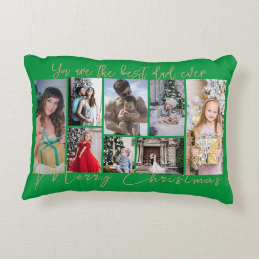 金ゴールドトレンディーファミリーメリークリスマスフォトコラージュ アクセントクッション (裏面)