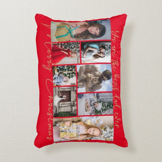 金ゴールドトレンディーファミリーメリークリスマスフォトコラージュ アクセントクッション (正面(垂直))