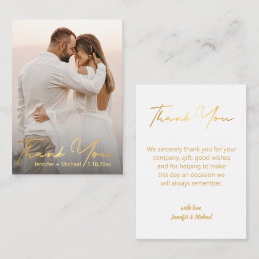 金ゴールドトレンディー結婚の写真感謝していあなた ノートカード (正面/裏面)