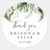 金ゴールドトロピカルグリーンリーサンキュー結婚式の引き出物 ラウンドシール (正面)