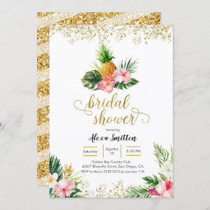 金ゴールドトロピカルパイナップルブライダルシャワー招待 招待状