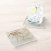 金ゴールドトロピカルパームツリーシャインブライトグリッター ガラスコースター (アングル)