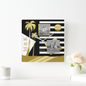 金ゴールドトロピカルパームツリーズビーチインスタグラム写真 スクエア壁時計 (ホーム)