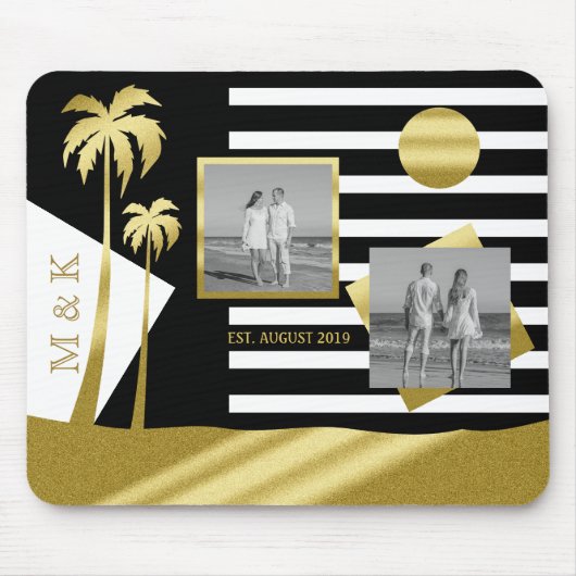 金ゴールドトロピカルパームツリーズビーチインスタグラム写真 マウスパッド (正面)