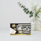 金ゴールドトロピカルパームツリーズビーチインスタグラム写真 名刺 (スタンド正面)