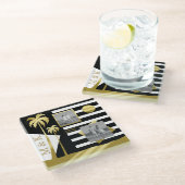 金ゴールドトロピカルパームツリーズビーチInstagramの写真 ガラスコースター (アングル)