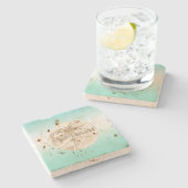 金ゴールドトロピカルパームツリーミントアクアグラデーション ストーンコースター (横)