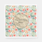 金ゴールドトロピカルピンクピーチハイビスカスフローラ スタンダードランチョンナプキン (正面)