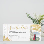 金ゴールドトロピカルボーディングパスPic日付を保存 案内状 (スタンド正面)