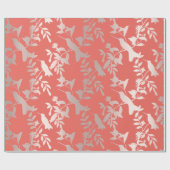 金ゴールドトロピックサマーバラコーラルハミング鳥フローラ ラッピングペーパー (フラット)