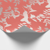 金ゴールドトロピックサマーバラコーラルハミング鳥フローラ ラッピングペーパー (角)