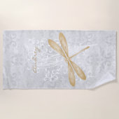 金ゴールドトンボパーソナライズされたビーチタオル ビーチタオル (正面)