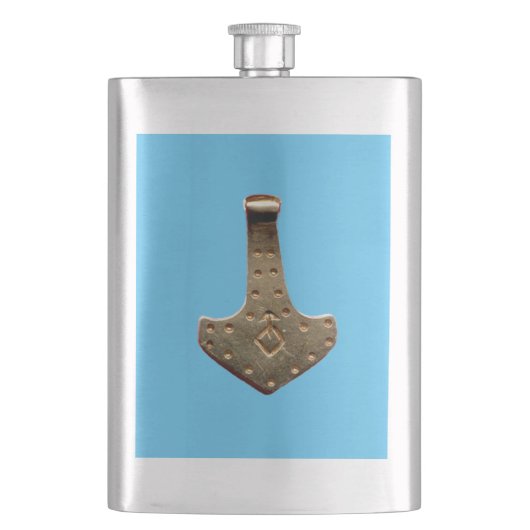 金ゴールドトーハンマーブルーのステンレススチールフラスコ フラスク (正面)