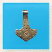 金ゴールドトーハンマーブルーガラスコースター ガラスコースター (正面)