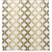 金ゴールドトーンと幾何学模様（白） シャワーカーテン (正面)