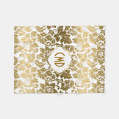 金ゴールドトーンのフローラが白い背景で減衰 フリースブランケット (正面(横))