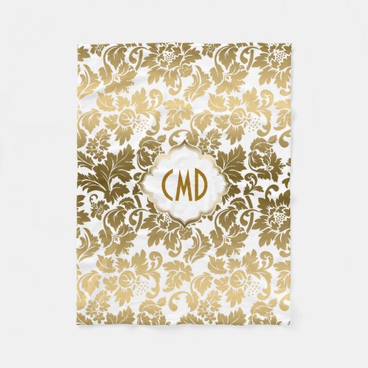金ゴールドトーンのフローラが白い背景で減衰 フリースブランケット (正面)