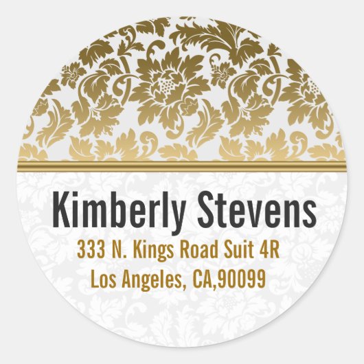 金ゴールドトーンのフローラが白い背景で減衰 ラウンドシール (正面)