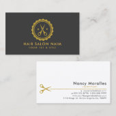 金ゴールドトーンの円と髪のはさみ 名刺 (正面/裏面)