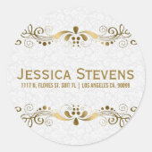 金ゴールドトーンエレガントフローラレースとホワイトダマスク ラウンドシール (正面)