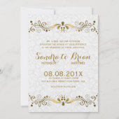 金ゴールドトーンエレガントフローラレースとホワイトダマスク 招待状 (裏面)