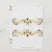 金ゴールドトーンエレガントフローラレースとホワイトダマスク 招待状 (正面/裏面)