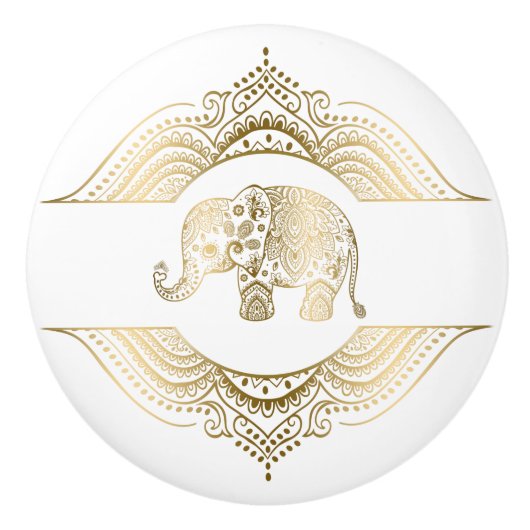 金ゴールドトーンキュートエレファント&レース セラミックノブ (正面)