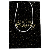 金ゴールドトーングリッターと黒のキラキラ ミディアムペーパーバッグ (正面)