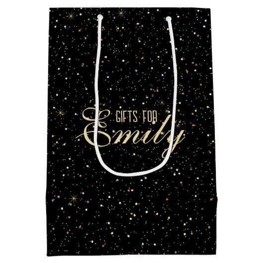 金ゴールドトーングリッターと黒のキラキラ ミディアムペーパーバッグ (裏面)