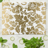 金ゴールドトーンフローラダマスモノグラーム キッチンタオル (折り畳み)