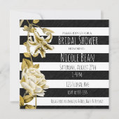金ゴールドトーンフローラブラック&ホワイトストライプの招待状 招待状 (正面)