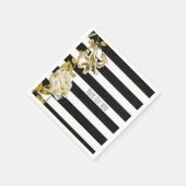 金ゴールドトーンフローラブラック&ホワイトストライプの スタンダードカクテルナプキン (角)