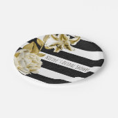 金ゴールドトーンフローラブラック&ホワイトストライプの ペーパープレート (アングル)