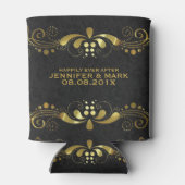 金ゴールドトーンフローラレースブラックダマスク背景 缶クーラー (裏面)