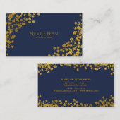 金ゴールドトーンベビーズブレスブルーエレガントフローラ 名刺 (正面/裏面)