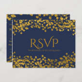 金ゴールドトーンベビーズブレスブルーエレガントフローラRSVP インビテーションポストカード (正面/裏面)