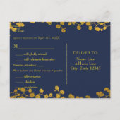 金ゴールドトーンベビーズブレスブルーエレガントフローラRSVP インビテーションポストカード (裏面)