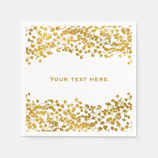 金ゴールドトーンベビーズブレスホワイトエレガントフローラ スタンダードカクテルナプキン (正面)