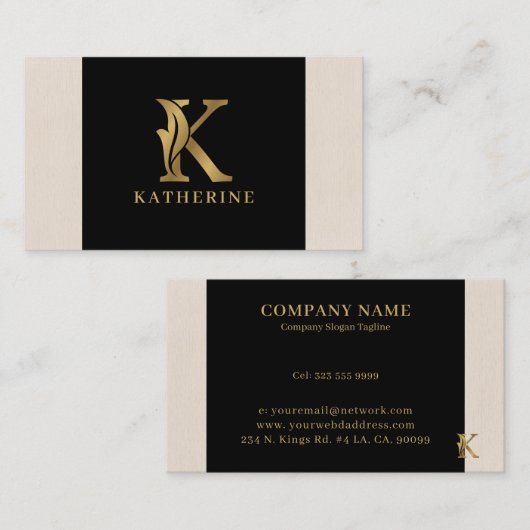 金ゴールドトーン文字Kフローラ装飾 名刺 (正面/裏面)