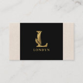 金ゴールドトーン文字Lフローラ装飾 名刺 (正面)