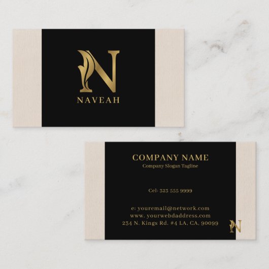 金ゴールドトーン文字Nフローラ装飾 名刺 (正面/裏面)