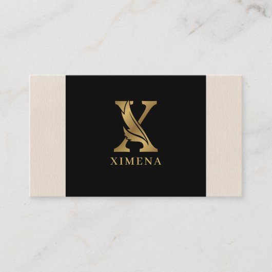 金ゴールドトーン文字Xフローラ装飾 名刺 (正面)