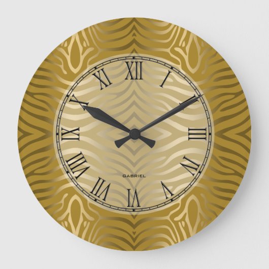 金ゴールドトーン縞模様 ラージ壁時計 (正面)