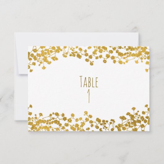 金ゴールドトーン赤ちゃんの息の白いテーブエレガントル番号 招待状 (裏面)