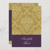 金ゴールドトーン/アイボリークリームレース（プラムアクセント） 招待状 (正面/裏面)