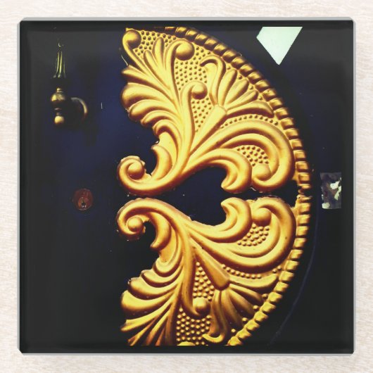 金ゴールドドアデザイン ガラスコースター (正面)