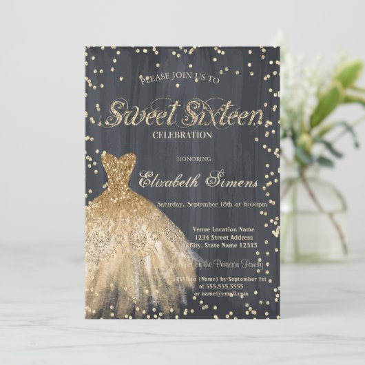 金ゴールドドエレガントレスダイアモンズブラックスウィート16 招待状 (スタンド正面)