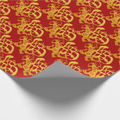 金ゴールドドッグ中国のペーパーカット2018年新年ラッピングP ラッピングペーパー (角)