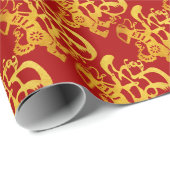 金ゴールドドッグ中国のペーパーカット2018年新年ラッピングP ラッピングペーパー (ロールコーナー)