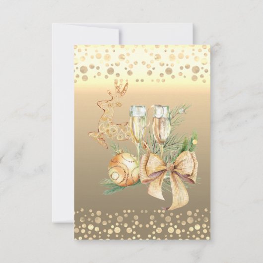 金ゴールドドットクリスマスボール、トナカイのクリスマスパーティー 招待状 (裏面)